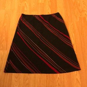 Express Diagonal Striped Black and Red A-Line Midi Skirt
